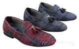 Sapatos masculinos de tweed xadrez com borlas