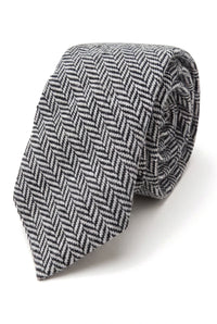 Gravata e lenço de bolso masculinos em tweed cinza, estilo clássico britânico, em lã espinha de peixe.