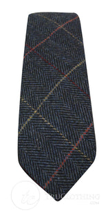 Gravata masculina Marc Darcy em tweed espinha de peixe texturizado, estilo clássico vintage retrô Eton, azul marinho.