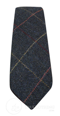 Gravata masculina Marc Darcy em tweed espinha de peixe texturizado, estilo clássico vintage retrô Eton, azul marinho.