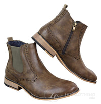 Botas masculinas vintage estilo brogue de cano curto - Cavani Fox