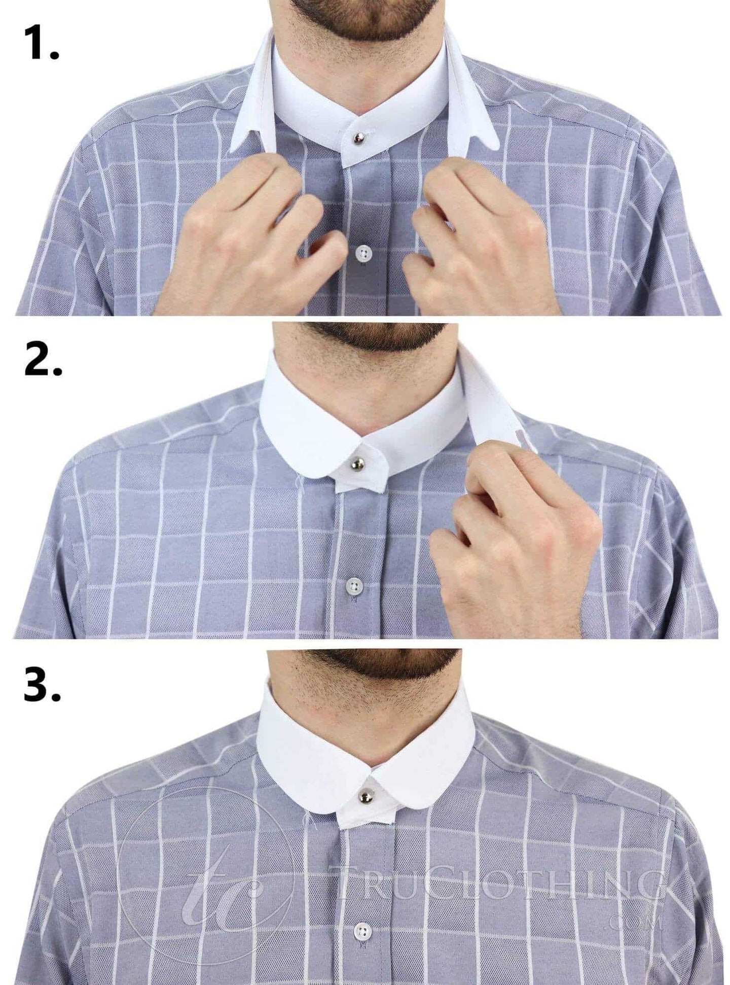 Camisa masculina vintage com estampa xadrez e gola removível.