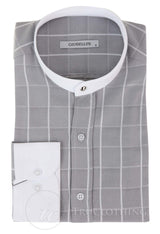 Camisa masculina vintage com estampa xadrez e gola removível.