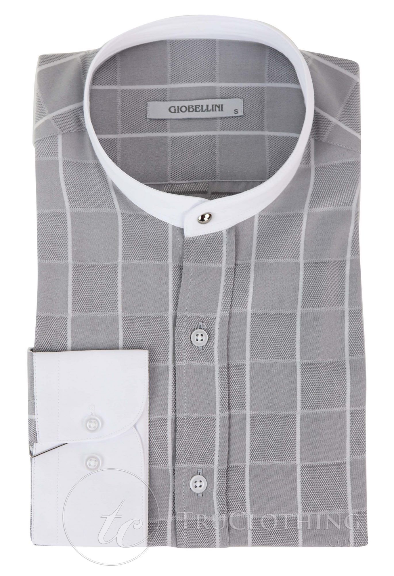 Camisa masculina vintage com estampa xadrez e gola removível.