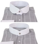 Camisa masculina vintage com estampa xadrez e gola removível.