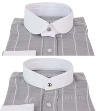 Camisa masculina vintage com estampa xadrez e gola removível.