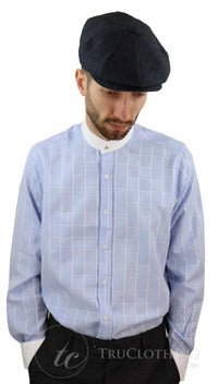 Camisa masculina vintage com estampa xadrez e gola removível.