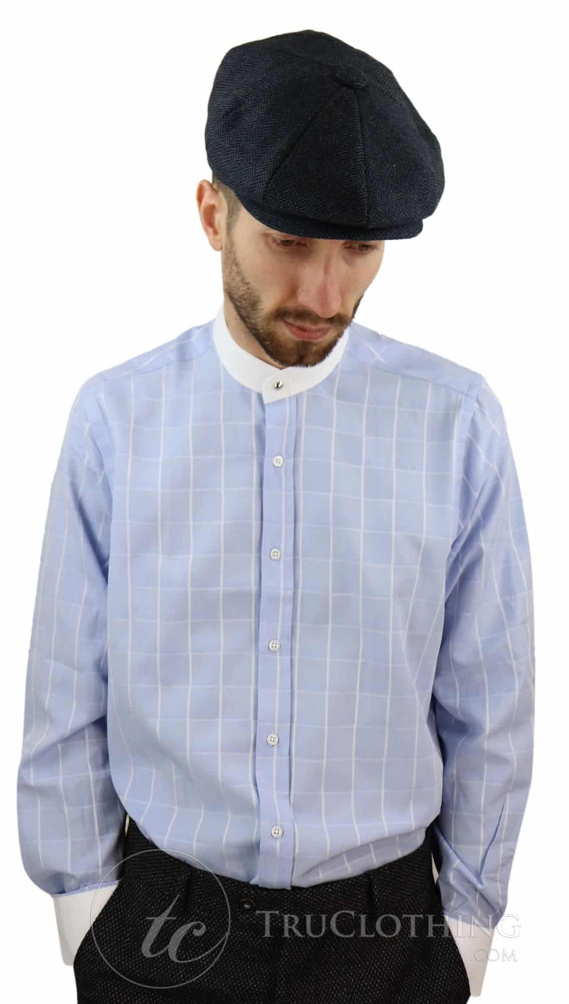 Camisa masculina vintage com estampa xadrez e gola removível.