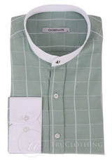 Camisa masculina vintage com estampa xadrez e gola removível.