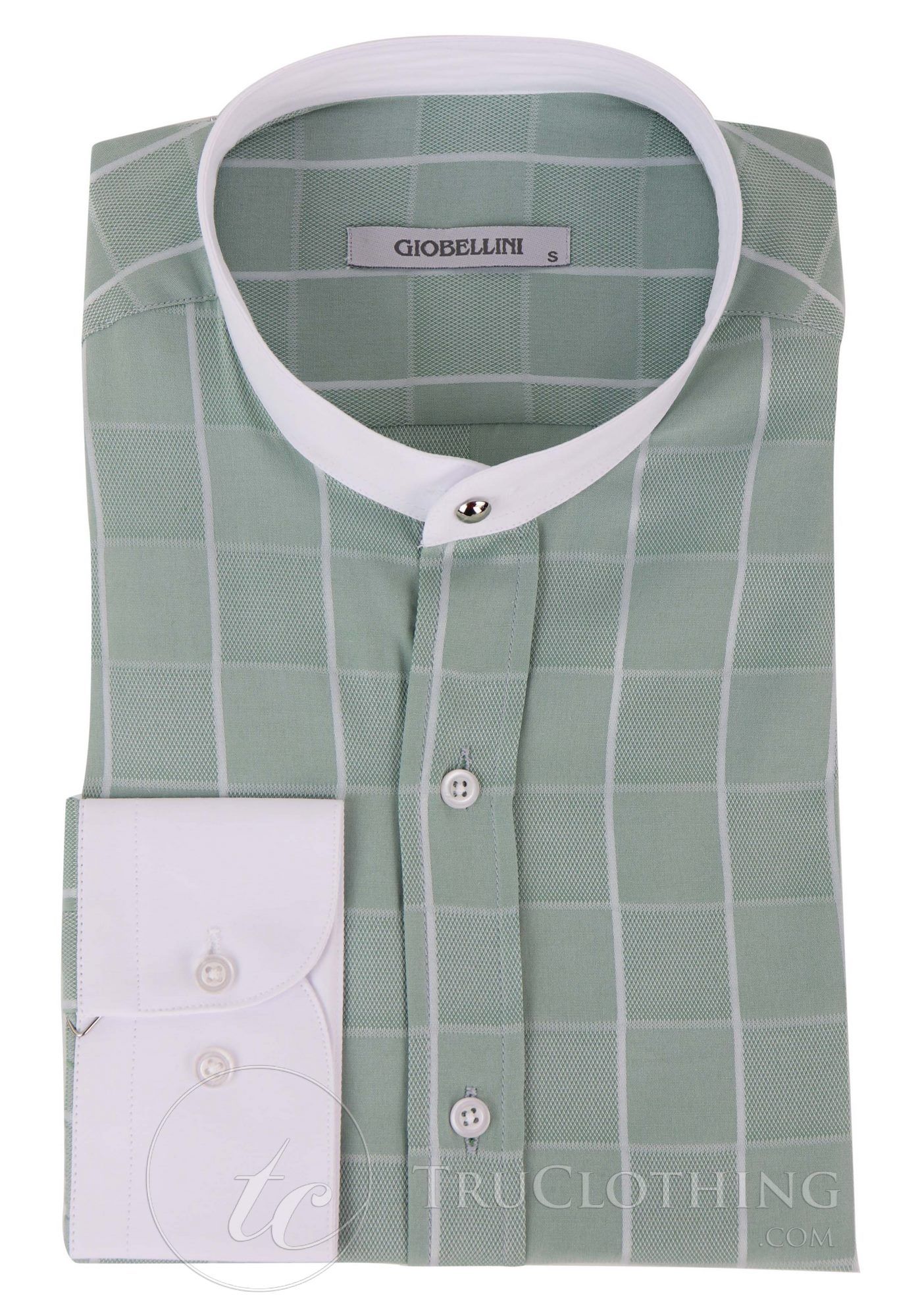Camisa masculina vintage com estampa xadrez e gola removível.