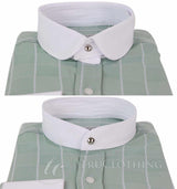 Camisa masculina vintage com estampa xadrez e gola removível.