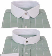 Camisa masculina vintage com estampa xadrez e gola removível.