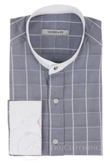 Camisa masculina vintage com estampa xadrez e gola removível.