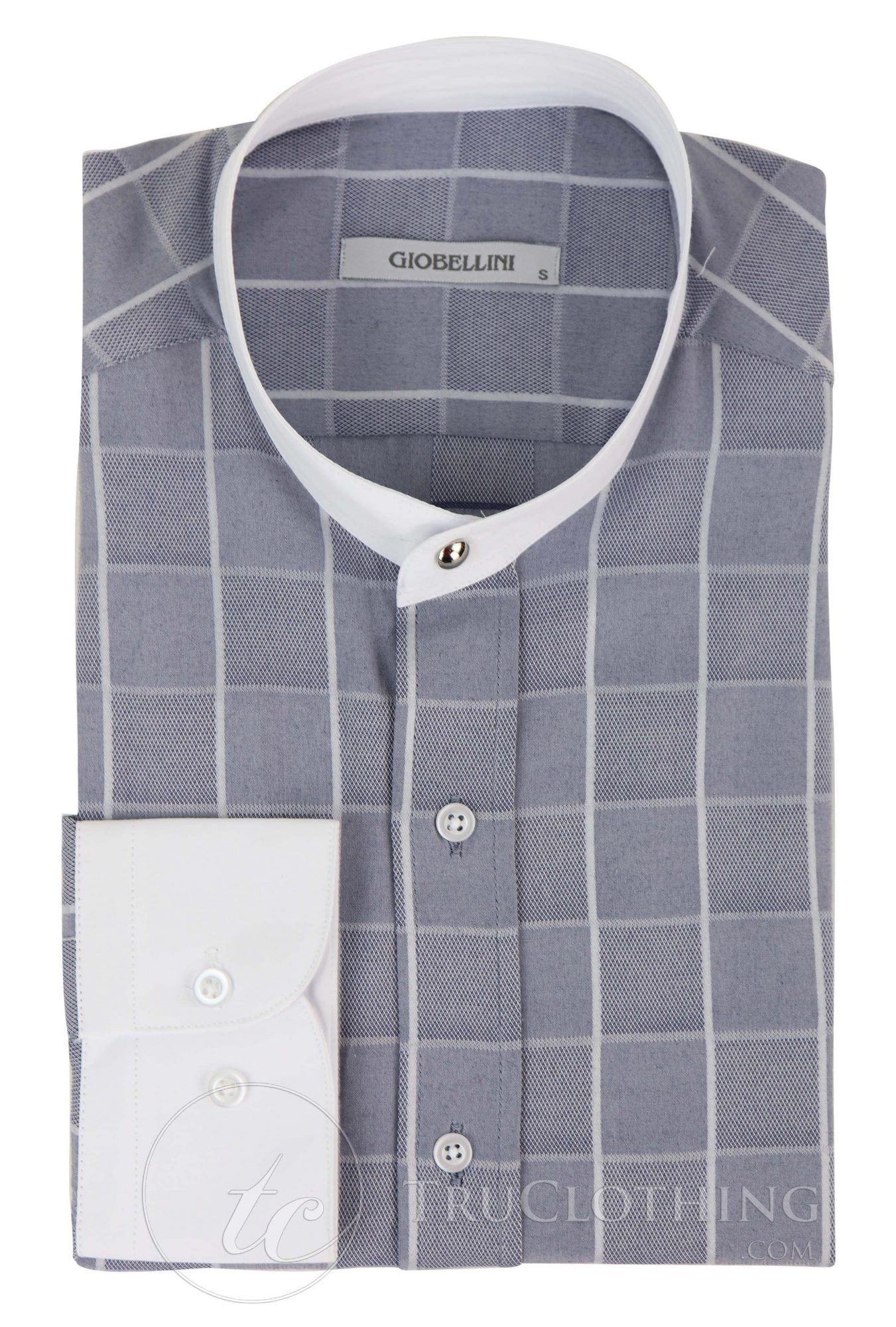 Camisa masculina vintage com estampa xadrez e gola removível.