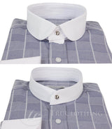 Camisa masculina vintage com estampa xadrez e gola removível.