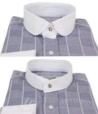 Camisa masculina vintage com estampa xadrez e gola removível.