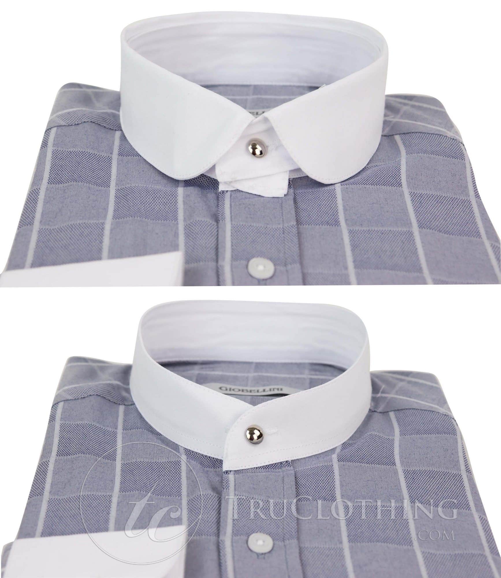 Camisa masculina vintage com estampa xadrez e gola removível.