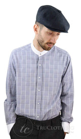 Camisa masculina vintage com estampa xadrez e gola removível.
