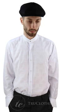 Camisa masculina vintage com estampa xadrez e gola removível.