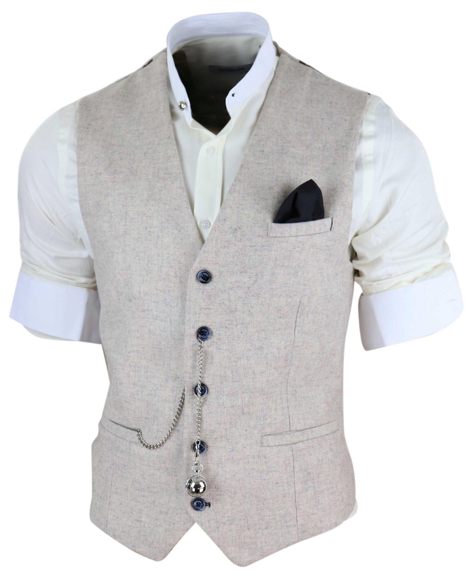 Colete masculino vintage creme com relógio de bolso
