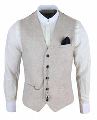 Colete masculino vintage creme com relógio de bolso