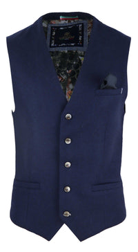 Colete masculino vintage azul-marinho com relógio de bolso