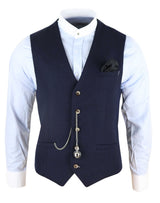 Colete masculino vintage azul-marinho com relógio de bolso