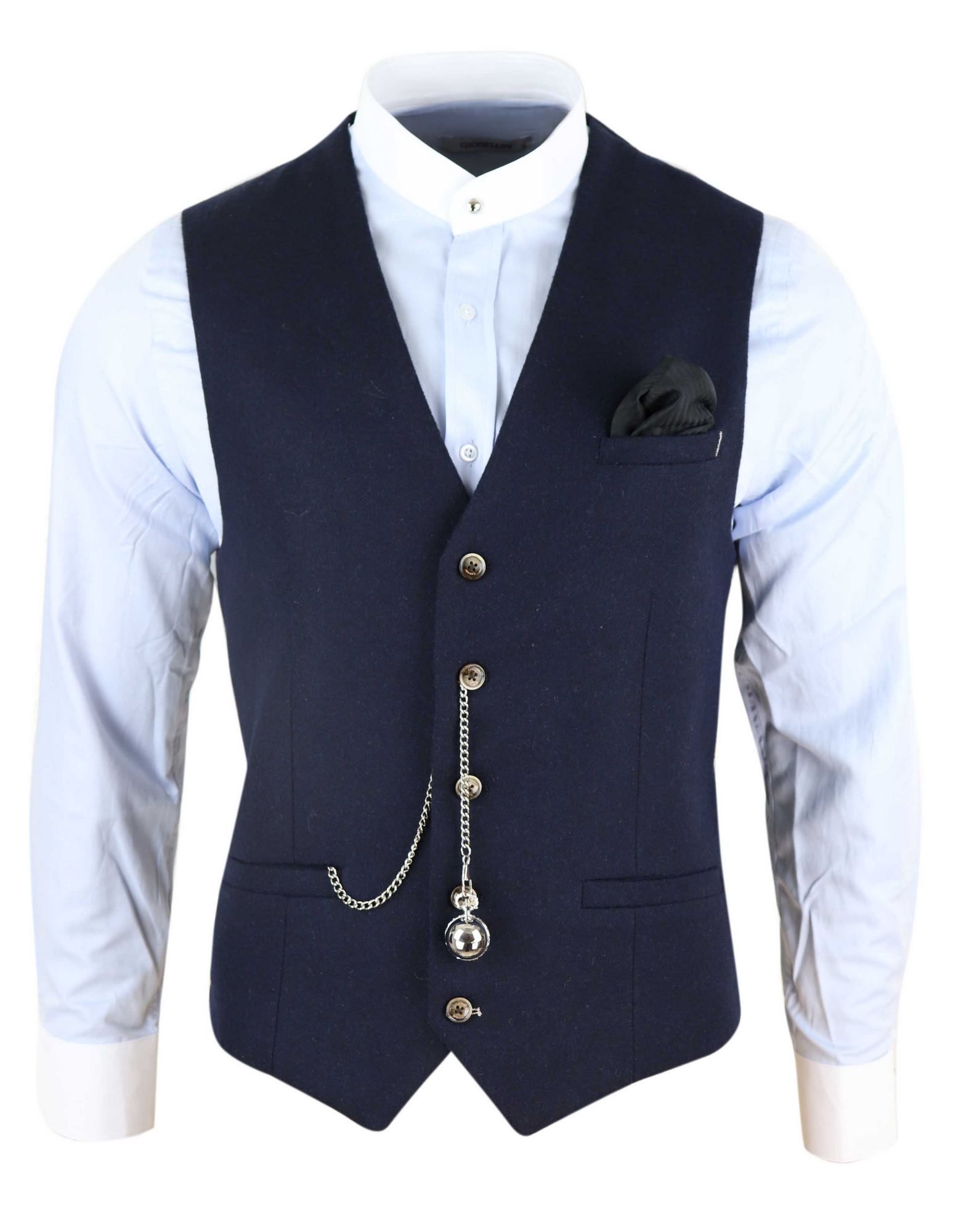 Colete masculino vintage azul-marinho com relógio de bolso