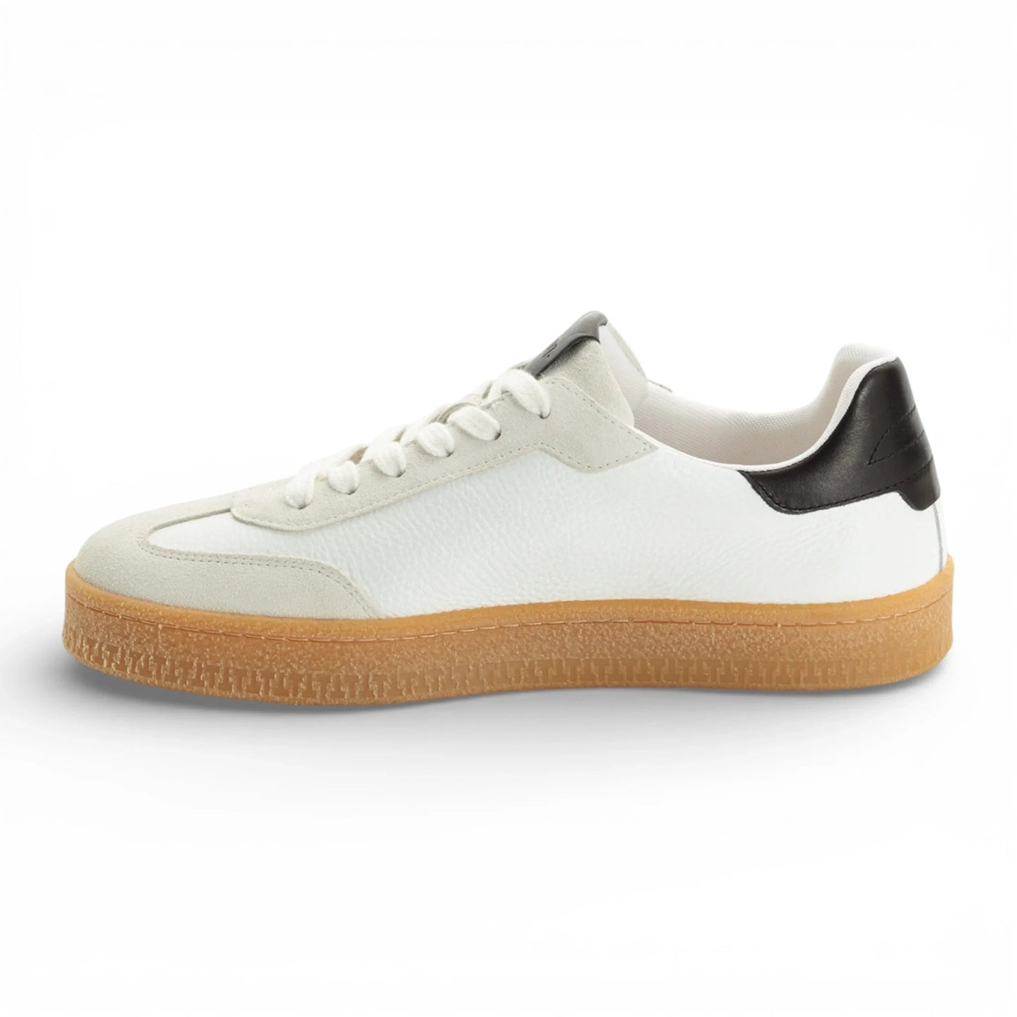 Tênis masculino de couro branco com listra preta