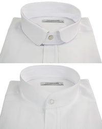 Camisa masculina branca com gola Nehru e gola removível.