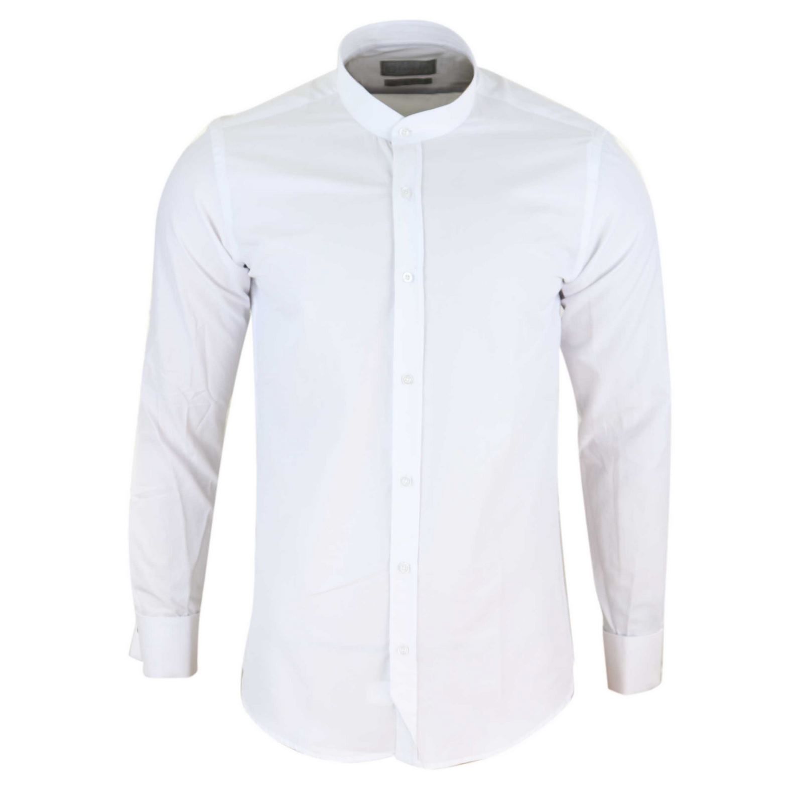 Camisa masculina branca com gola Nehru e gola removível.