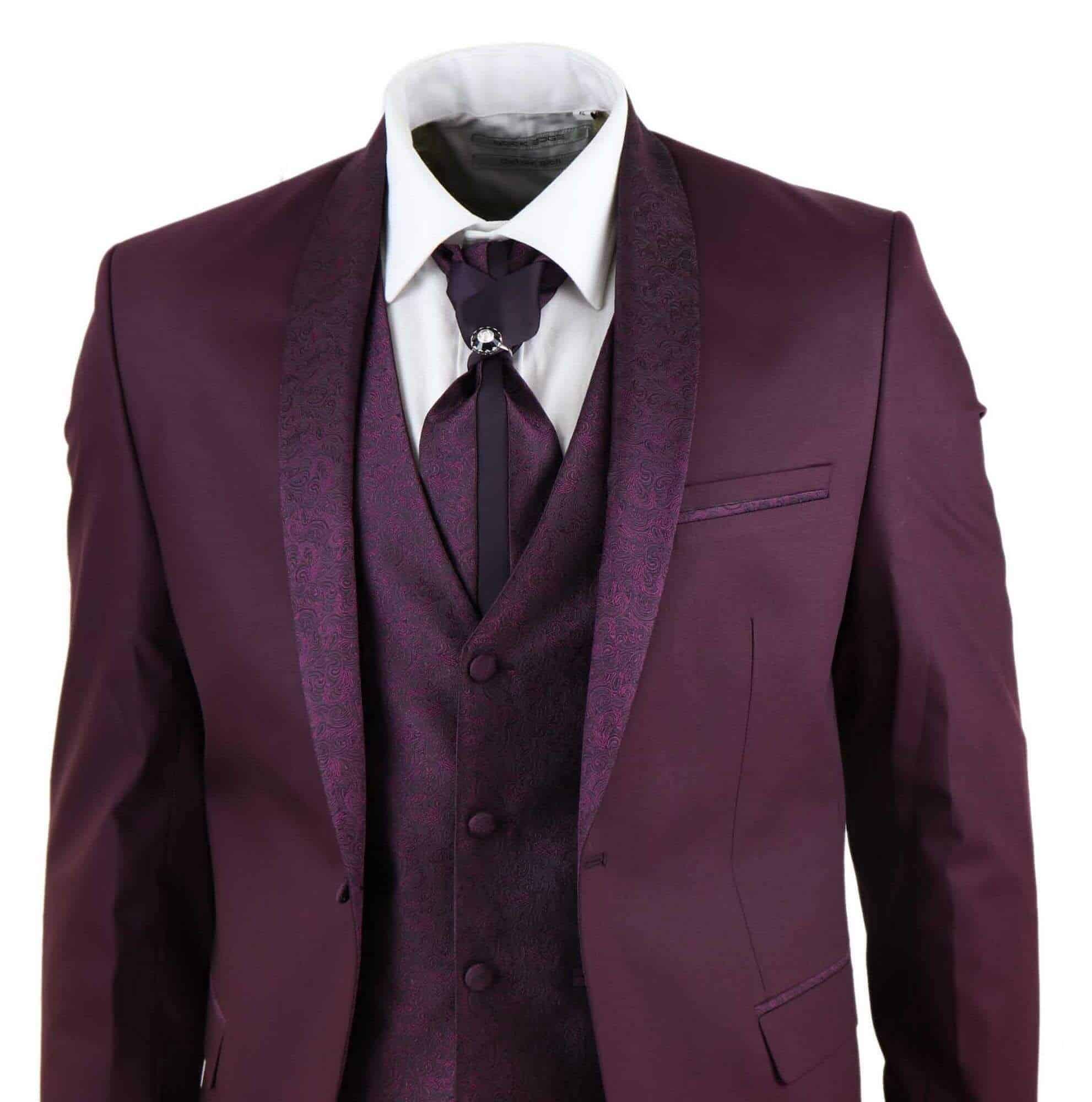 Terno masculino vinho de 4 peças com lapela xale