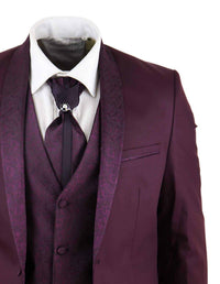 Terno masculino vinho de 4 peças com lapela xale
