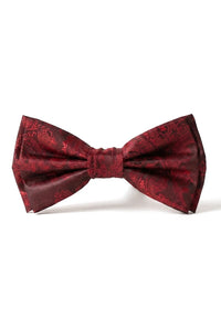Conjunto de presente masculino com gravata borboleta, lenço de bolso e abotoaduras na cor vinho.