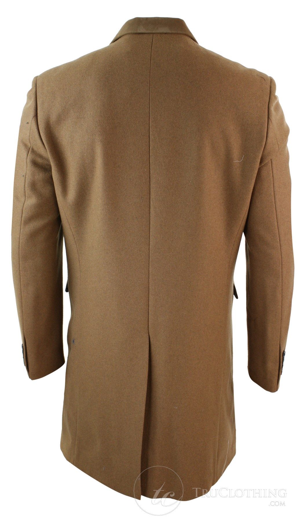 Casaco masculino de inverno, modelo trench coat 3/4, com estampa espinha de peixe, acabamento em veludo e botões - cor bege.
