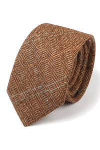 Gravata masculina de tweed xadrez espinha de peixe em mistura de lã - Carvalho