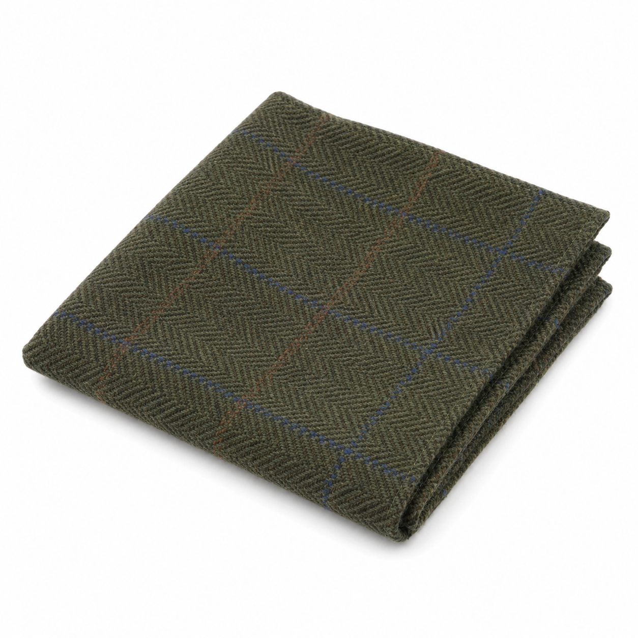 Gravata masculina de tweed xadrez espinha de peixe em mistura de lã - Verde Oliva