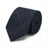 Gravata masculina em tweed xadrez espinha de peixe em mistura de lã - Azul-marinho