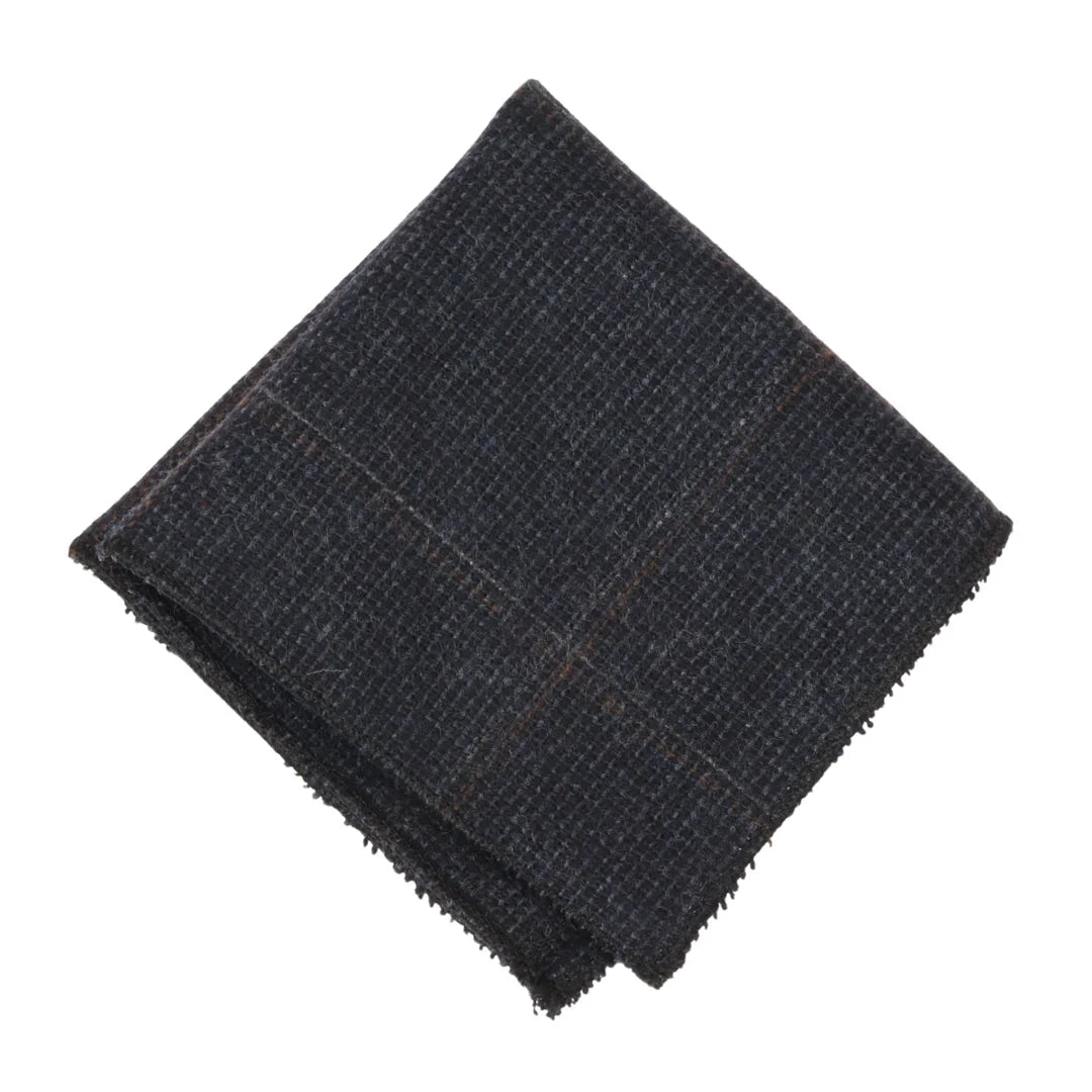 Gravata masculina em tweed xadrez espinha de peixe em mistura de lã - Azul-marinho