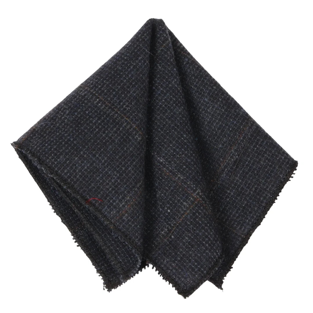 Gravata masculina em tweed xadrez espinha de peixe em mistura de lã - Azul-marinho