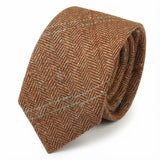 Gravata masculina de tweed xadrez espinha de peixe em mistura de lã - Carvalho
