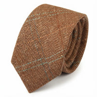 Gravata masculina de tweed xadrez espinha de peixe em mistura de lã - Carvalho