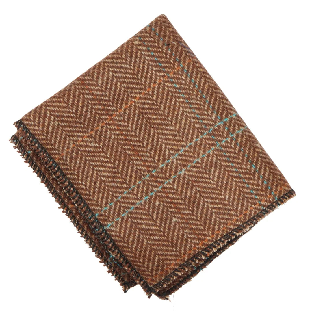 Gravata masculina de tweed xadrez espinha de peixe em mistura de lã - Carvalho
