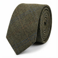 Gravata masculina de tweed xadrez espinha de peixe em mistura de lã - Verde Oliva