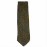 Gravata masculina de tweed xadrez espinha de peixe em mistura de lã - Verde Oliva