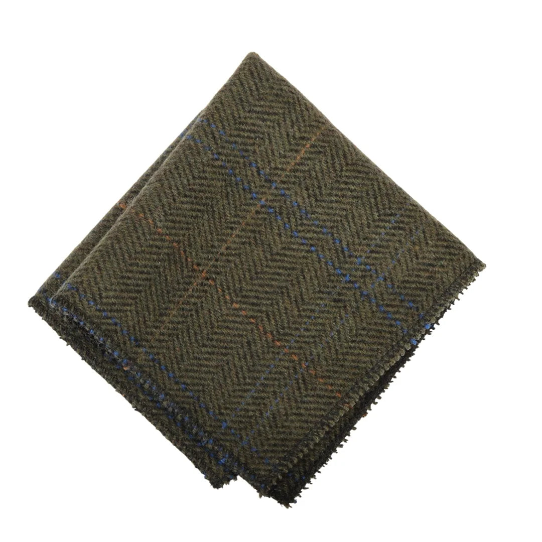 Gravata masculina de tweed xadrez espinha de peixe em mistura de lã - Verde Oliva