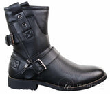 Botas masculinas de cano curto estilo punk rock gótico emo com zíper, em couro marrom e preto com fivela.
