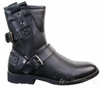 Botas masculinas de cano curto estilo punk rock gótico emo com zíper, em couro marrom e preto com fivela.