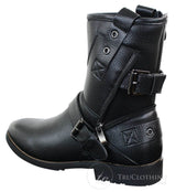 Botas masculinas de cano curto estilo punk rock gótico emo com zíper, em couro marrom e preto com fivela.