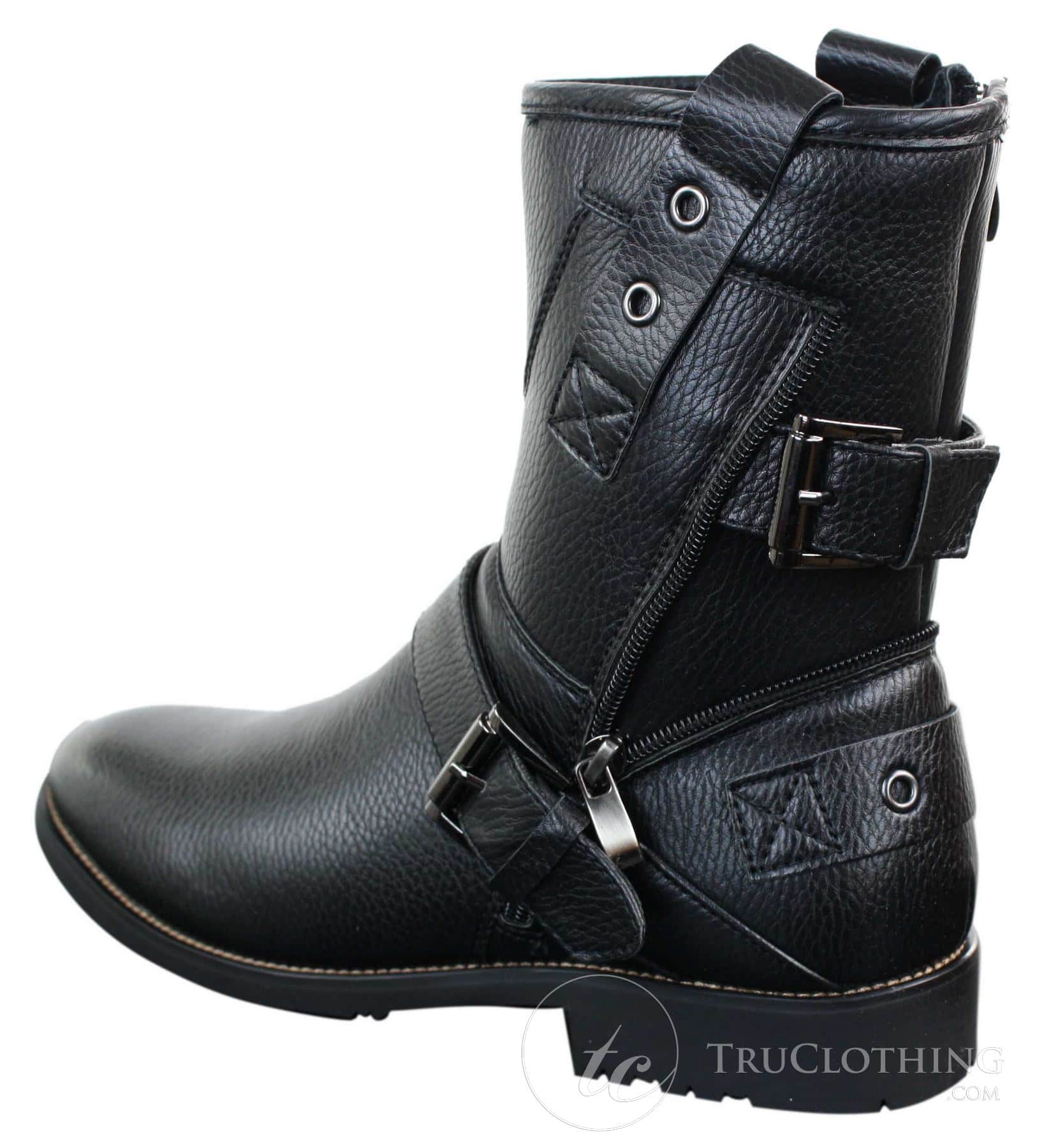 Botas masculinas de cano curto estilo punk rock gótico emo com zíper, em couro marrom e preto com fivela.